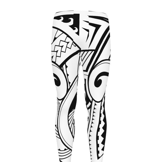 Black And White Maori Pattern Print Men's leggings
