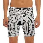 Black And White Maori Pattern Print Men's Long Boxer Briefs