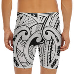 Black And White Maori Pattern Print Men's Long Boxer Briefs