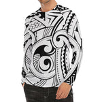 Black And White Maori Pattern Print Men's Long Sleeve Rash Guard