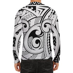 Black And White Maori Pattern Print Men's Long Sleeve Rash Guard