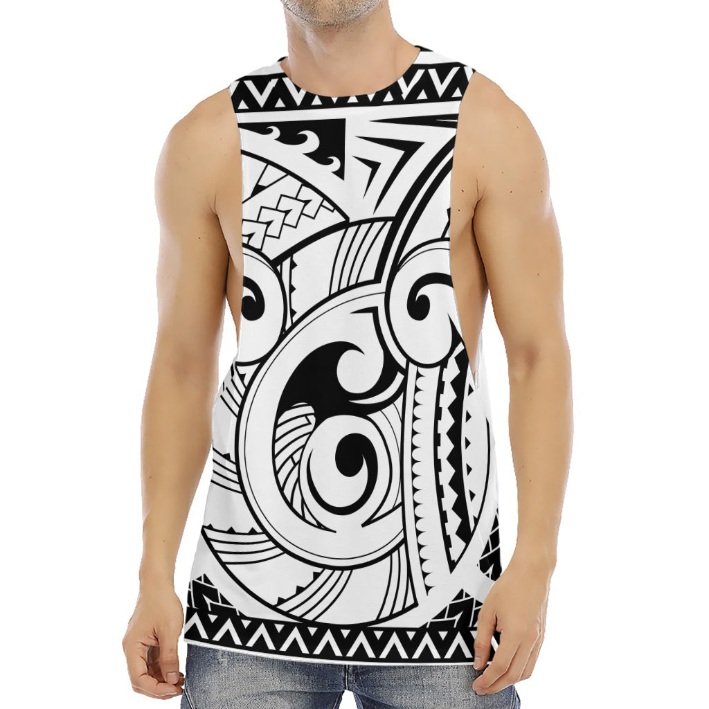 Black And White Maori Pattern Print Men's Muscle Tank Top