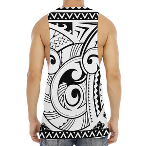 Black And White Maori Pattern Print Men's Muscle Tank Top