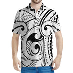 Black And White Maori Pattern Print Men's Polo Shirt