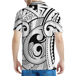 Black And White Maori Pattern Print Men's Polo Shirt