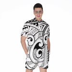 Black And White Maori Pattern Print Men's Rompers
