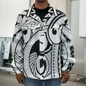 Black And White Maori Pattern Print Men's Shirt Jacket