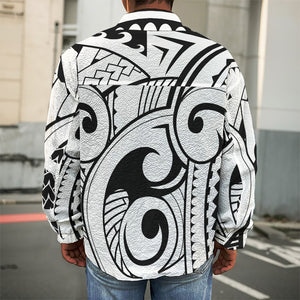 Black And White Maori Pattern Print Men's Shirt Jacket