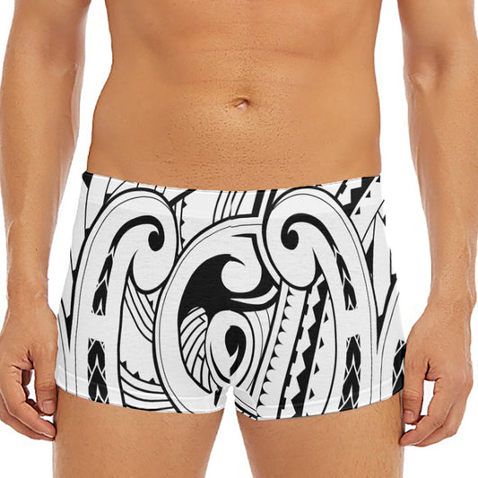 Black And White Maori Pattern Print Men's Short Boxer Briefs