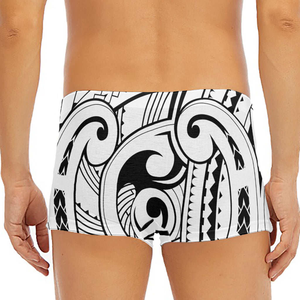 Black And White Maori Pattern Print Men's Short Boxer Briefs