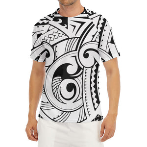 Black And White Maori Pattern Print Men's Short Sleeve Rash Guard