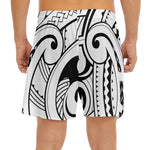 Black And White Maori Pattern Print Men's Split Running Shorts