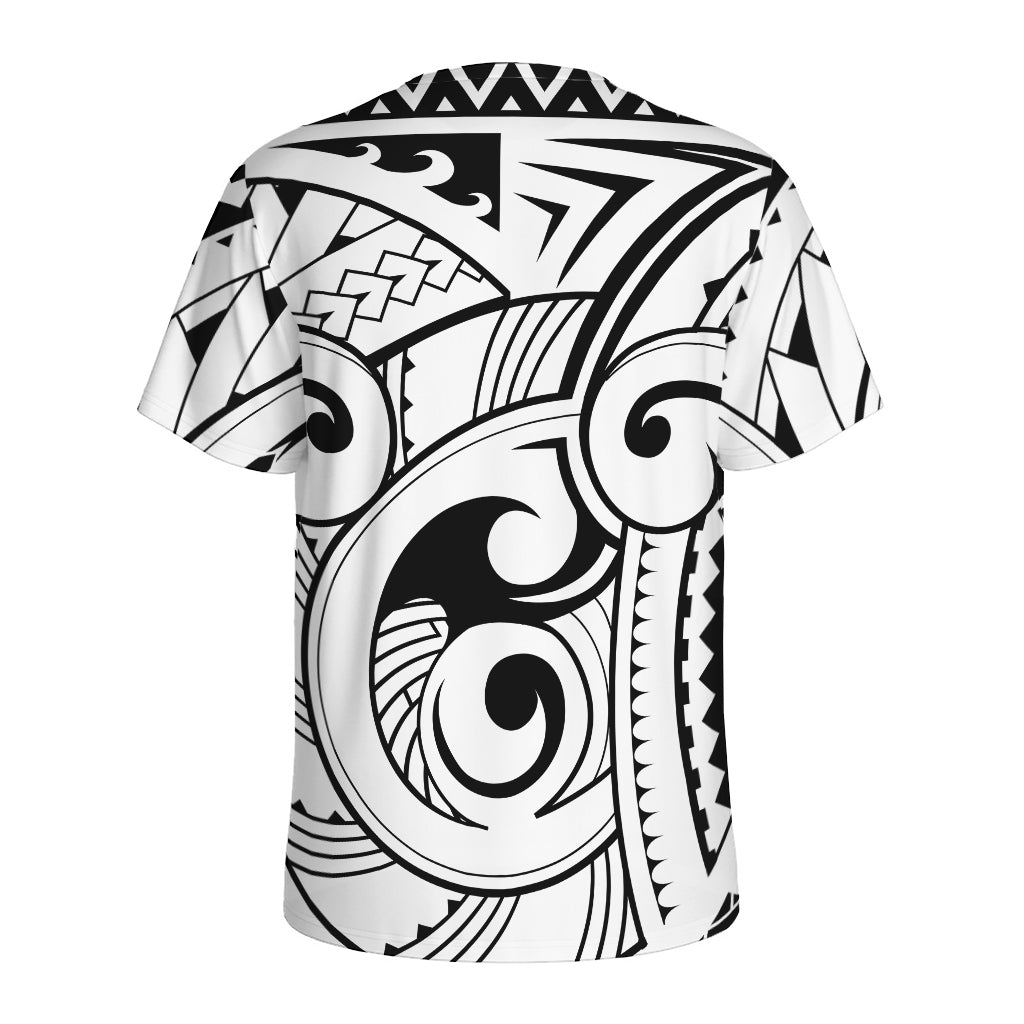 Black And White Maori Pattern Print Men's Sports T-Shirt