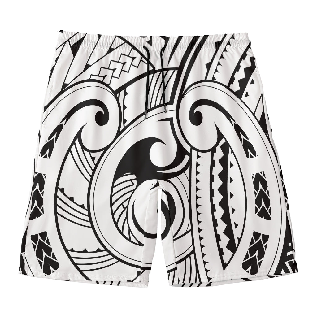 Black And White Maori Pattern Print Men's Swim Trunks