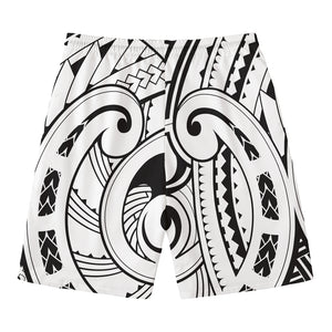 Black And White Maori Pattern Print Men's Swim Trunks