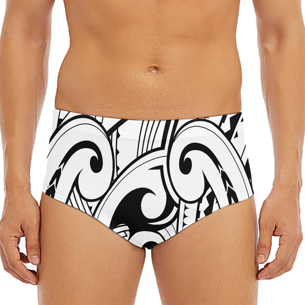 Black And White Maori Pattern Print Men's Triangle Swim Briefs