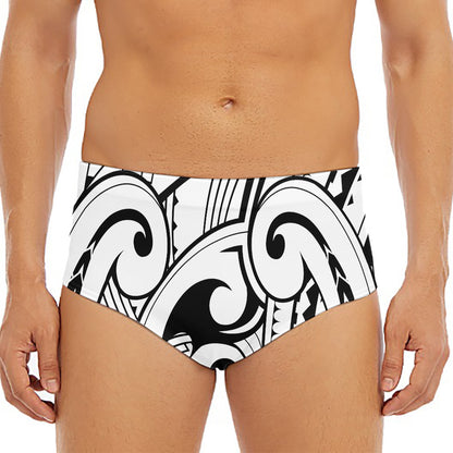 Black And White Maori Pattern Print Men's Triangle Swim Briefs