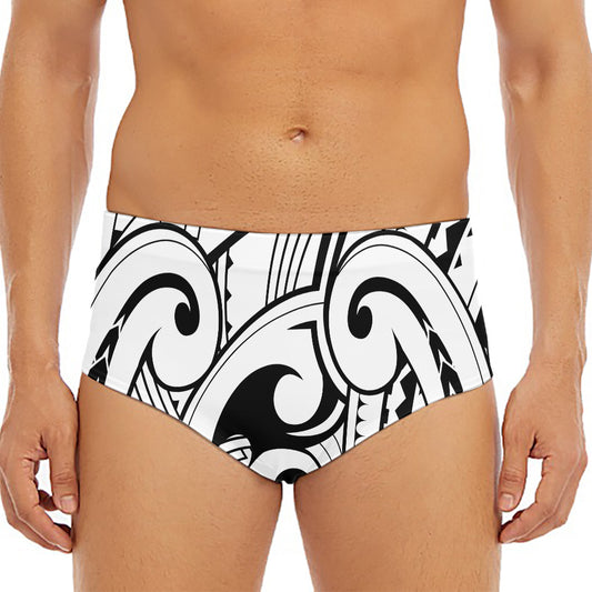 Black And White Maori Pattern Print Men's Triangle Swim Briefs