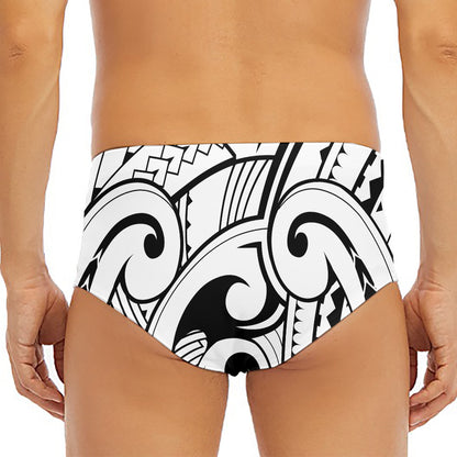 Black And White Maori Pattern Print Men's Triangle Swim Briefs