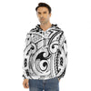 Black And White Maori Pattern Print Men's Velvet Pullover Hoodie