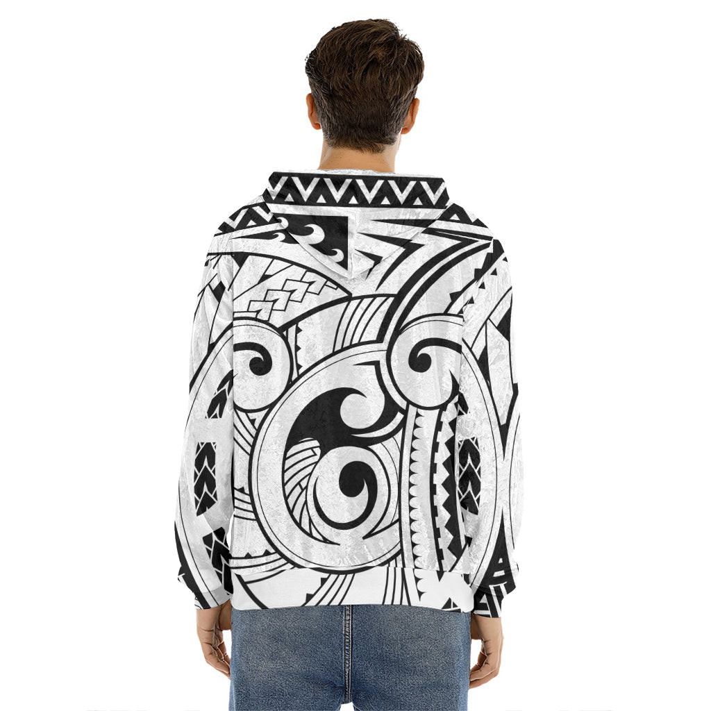 Black And White Maori Pattern Print Men's Velvet Pullover Hoodie