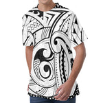 Black And White Maori Pattern Print Men's Velvet T-Shirt