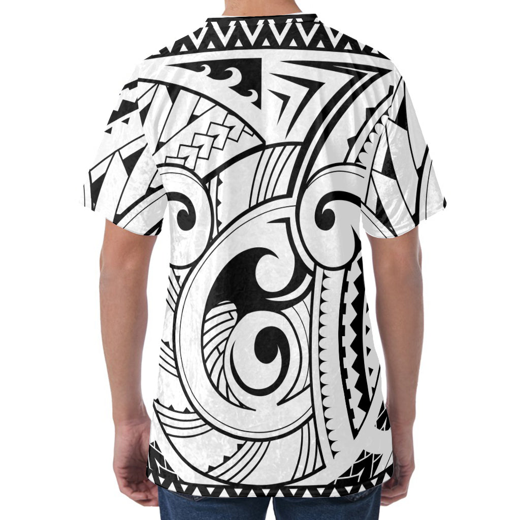 Black And White Maori Pattern Print Men's Velvet T-Shirt