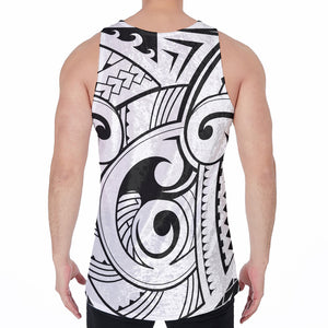 Black And White Maori Pattern Print Men's Velvet Tank Top