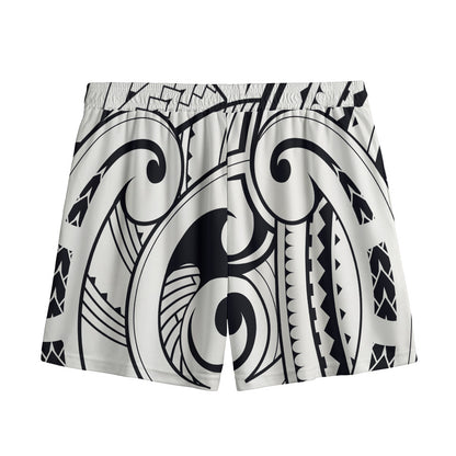 Black And White Maori Pattern Print Mesh Shorts
