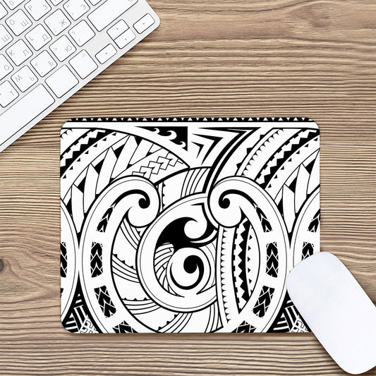 Black And White Maori Pattern Print Mouse Pad