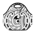 Black And White Maori Pattern Print Neoprene Lunch Bag