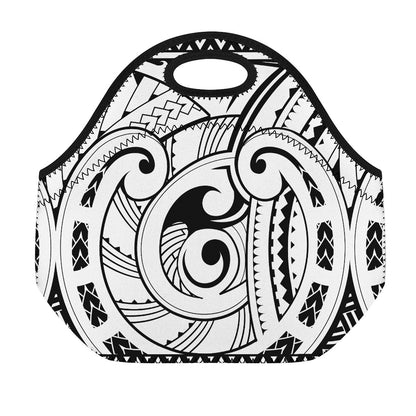 Black And White Maori Pattern Print Neoprene Lunch Bag