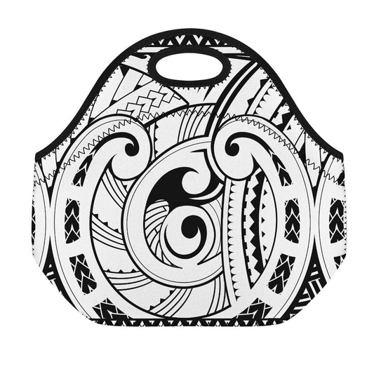 Black And White Maori Pattern Print Neoprene Lunch Bag