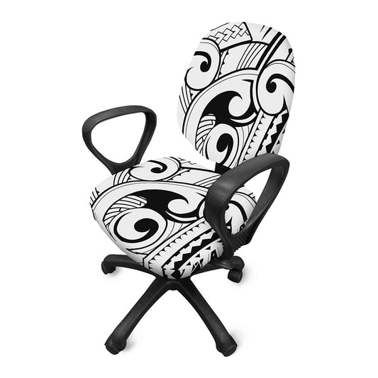 Black And White Maori Pattern Print Office Chair Cover