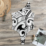 Black And White Maori Pattern Print One Shoulder Bodysuit