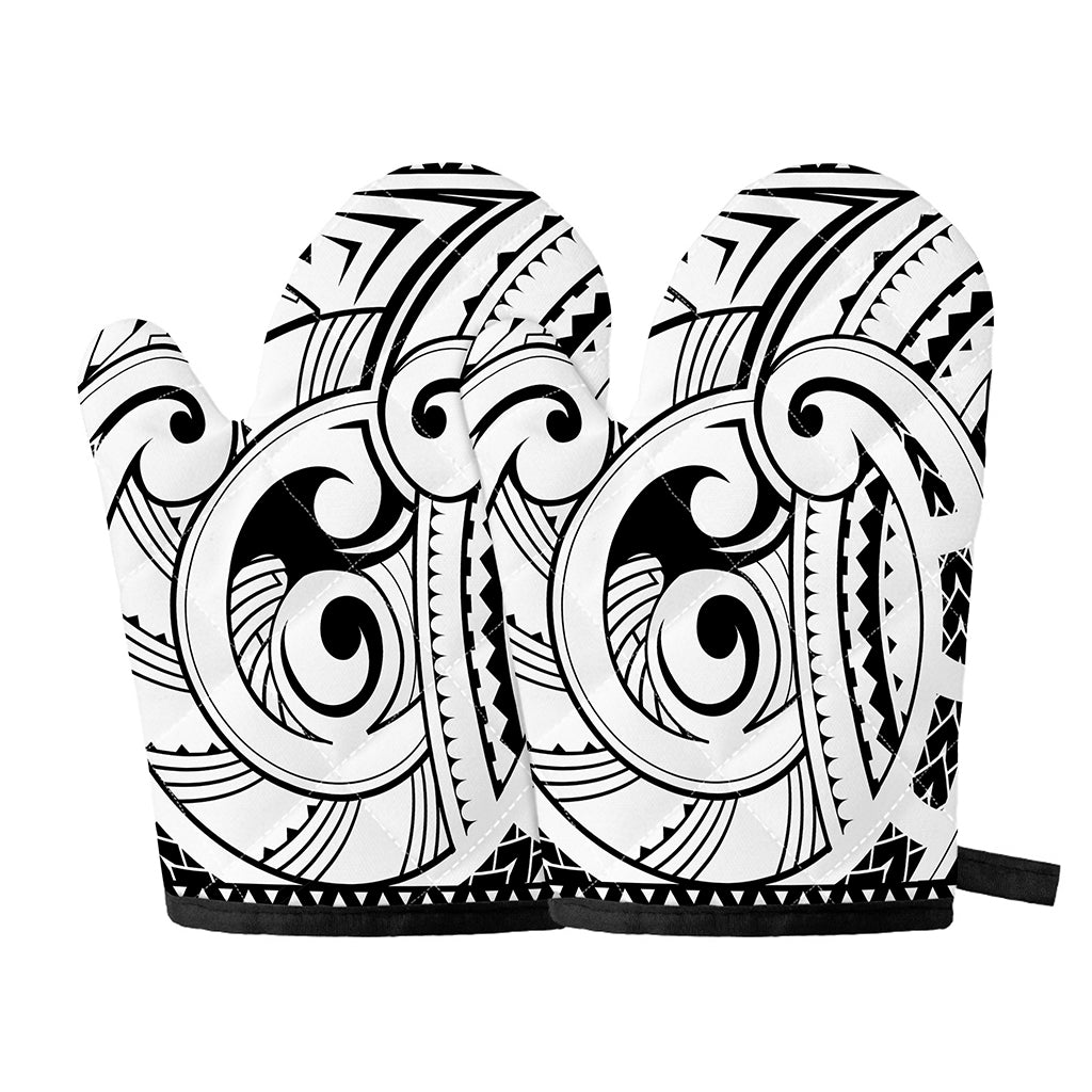 Black And White Maori Pattern Print Oven Mitts