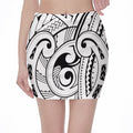 Black And White Maori Pattern Print Pencil Mini Skirt