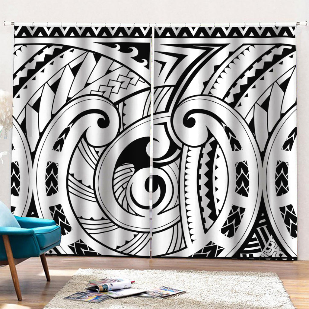 Black And White Maori Pattern Print Pencil Pleat Curtains