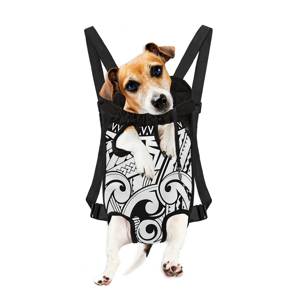 Black And White Maori Pattern Print Pet Carrier Backpack