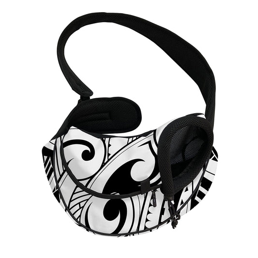 Black And White Maori Pattern Print Pet Sling Carrier