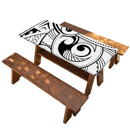 Black And White Maori Pattern Print Picnic Table Cover