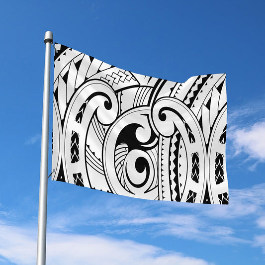 Black And White Maori Pattern Print Polyester Flag
