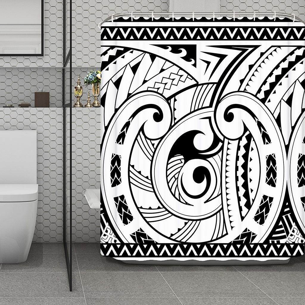 Black And White Maori Pattern Print Polyester Shower Curtain