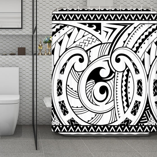 Black And White Maori Pattern Print Polyester Shower Curtain