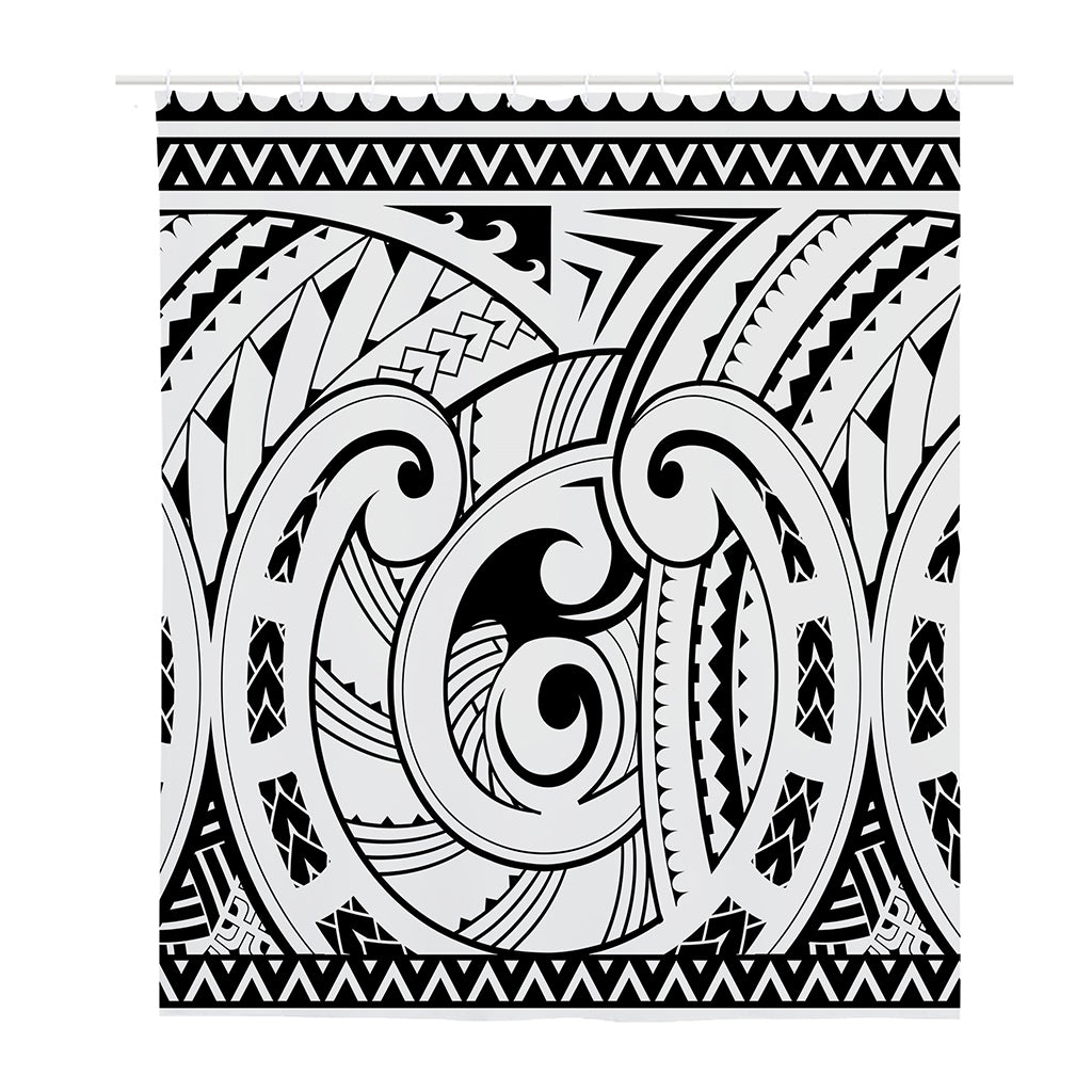 Black And White Maori Pattern Print Polyester Shower Curtain