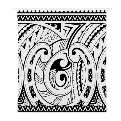 Black And White Maori Pattern Print Polyester Shower Curtain