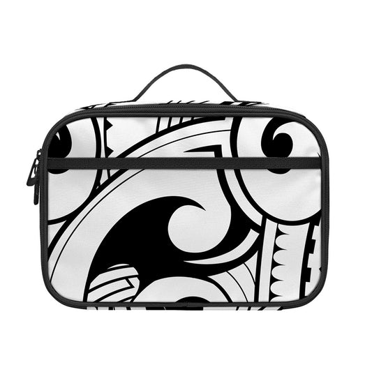 Black And White Maori Pattern Print Portable Lunch Bag
