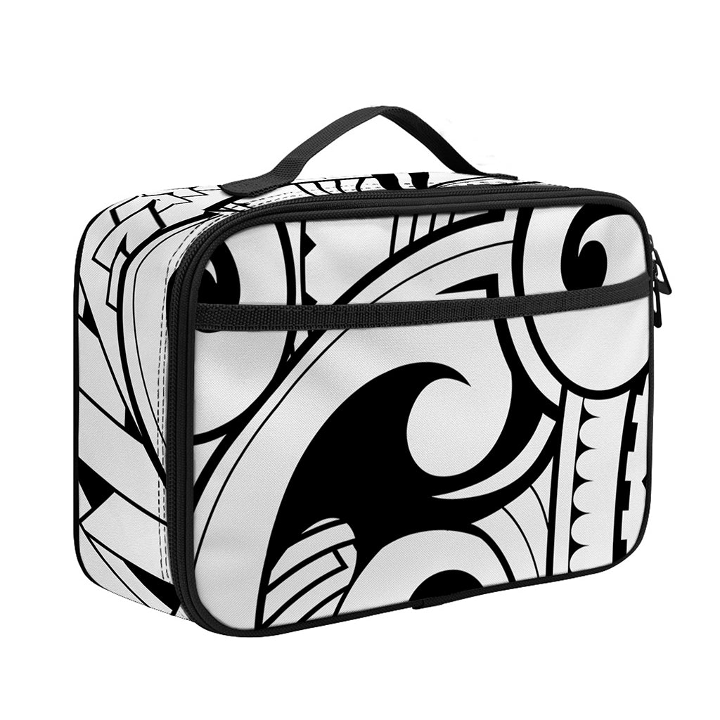 Black And White Maori Pattern Print Portable Lunch Bag