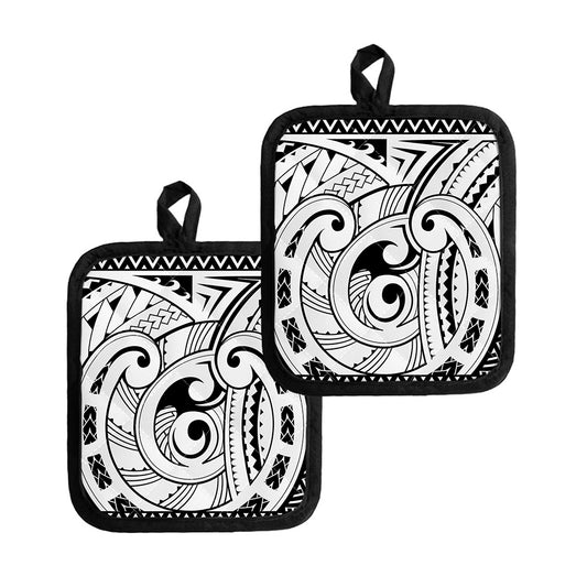 Black And White Maori Pattern Print Pot Holders