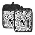 Black And White Maori Pattern Print Pot Holders With Pocket